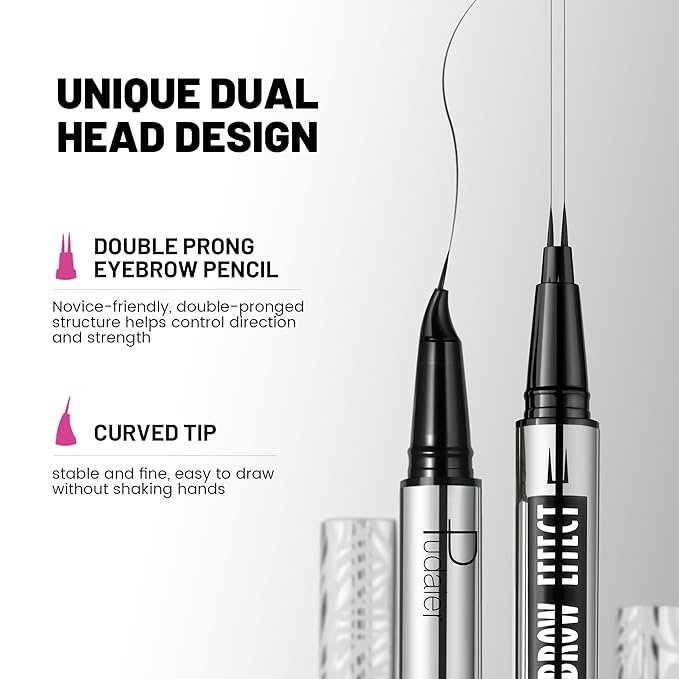 Pudaier 2 Pack 2 Fine Tip Eyebrow Pen, Waterproof Filling Faux Brow Makeup Pencils for Women with Precise Curved Brush-Tip to Fast Create Natural Hair-Like Brows, Last All-Day (Dark Brown)