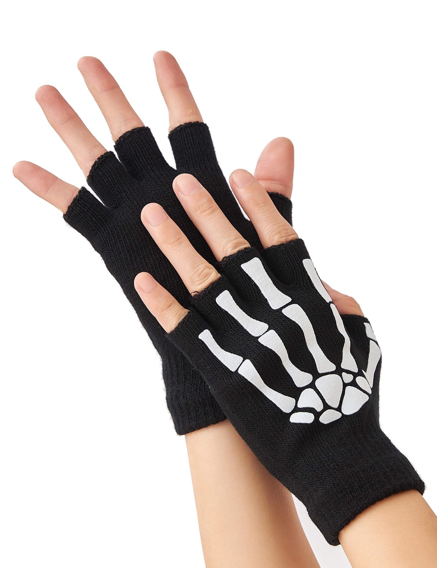 OTPEH Women 2 Pairs Skeleton Gloves Fingerless Touch Screen Winter Warm Hand Skull Gloves For Adult Glow In The Night