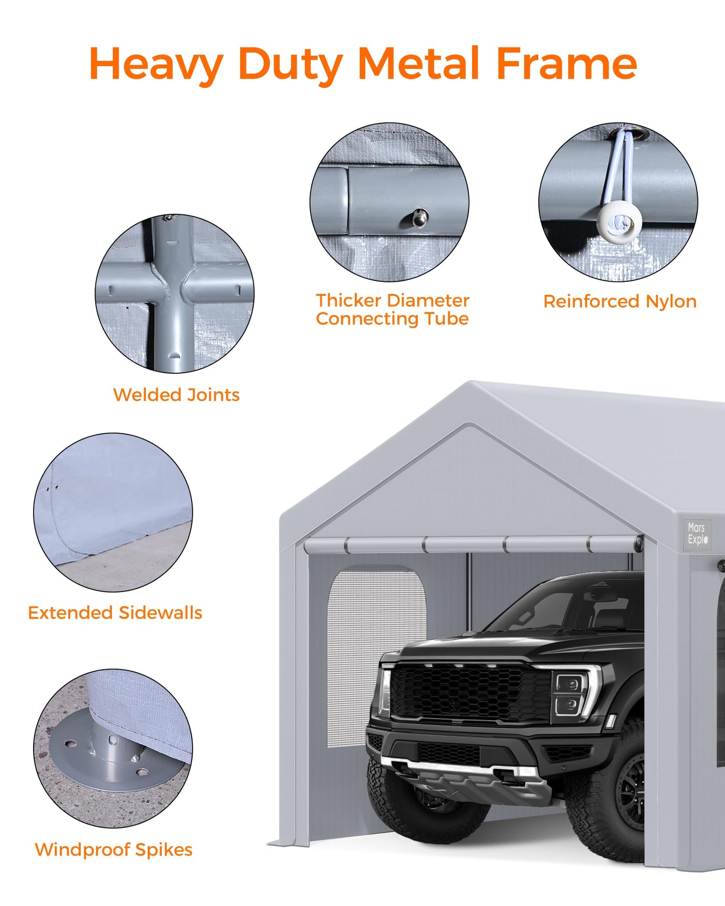 Carport, 10 x 20 FT Portable Garage Heavy Duty, Carport Canopy with Sidewalls Roll-Up Door & Windows, Car Port Canopy Tent Reinforced with Extended Skirt for Truck, Boat, Car Shed (Light Gray)