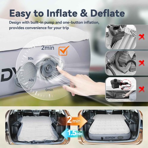 GOTIDY Car Air Mattress with Bed Sheet, Car Air Mattress Back Seat SUV with Built in Pump, SUV Air Mattress Car Bed Camping for Jeep JK JL JKU JLU Unlimited 4 Door, 10inch Ultra Thick