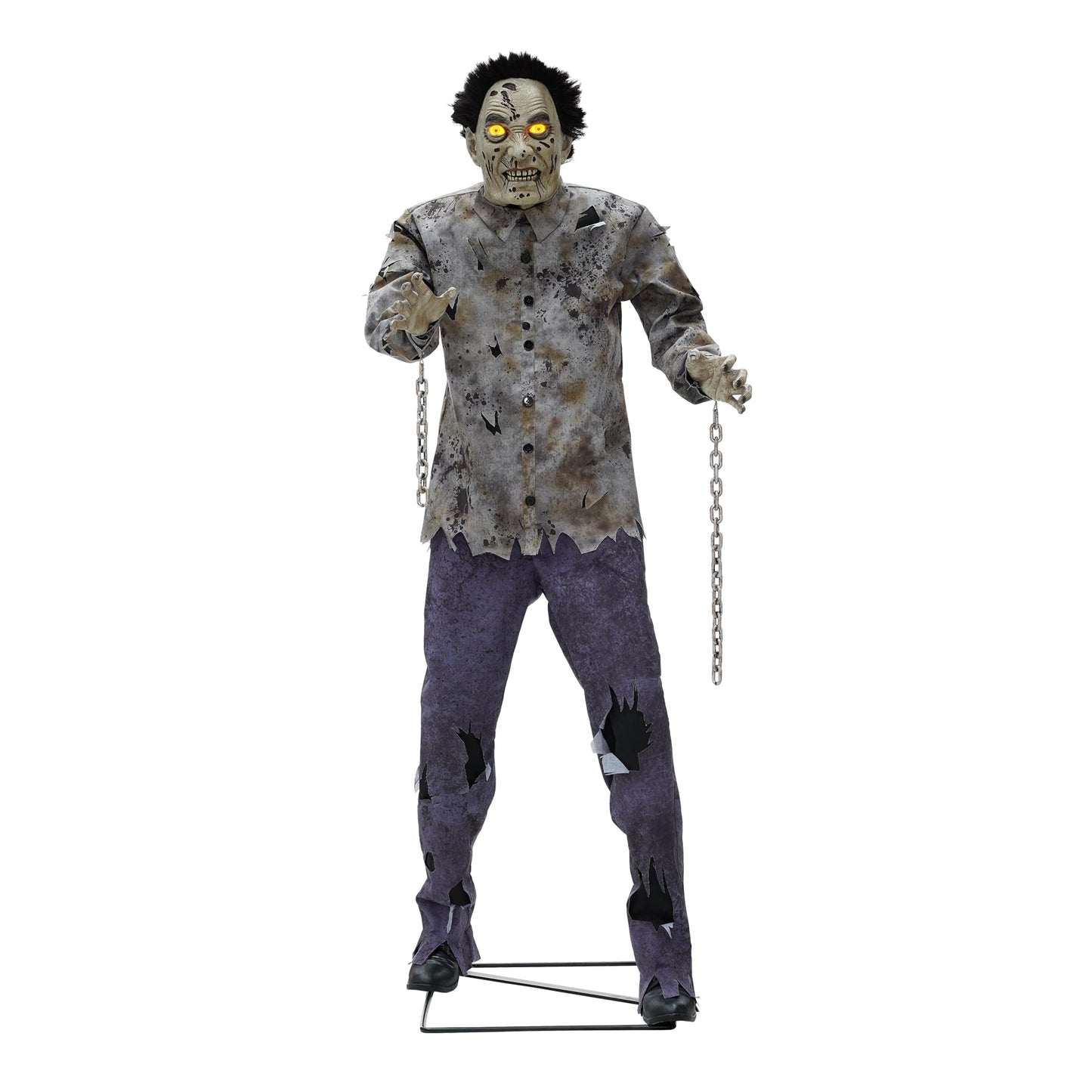 Haunted Hill Farm Motion-Activated 6-Ft. Tall Guard Zombie, Plug-in Scare Prop Animatronic with Spooky Sound Effects and Lights for Indoor or Covered Outdoor Creepy Halloween Decoration