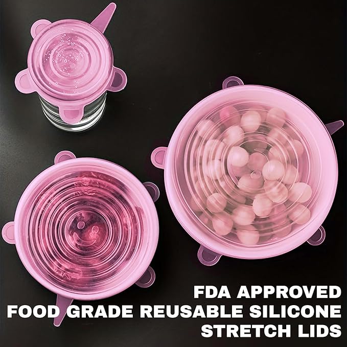 Reusable Silicone Stretch Lids – 18PCS Round & Square Stretchy Food Covers, Airtight & Leakproof, Microwave & Dishwasher Safe Pink
