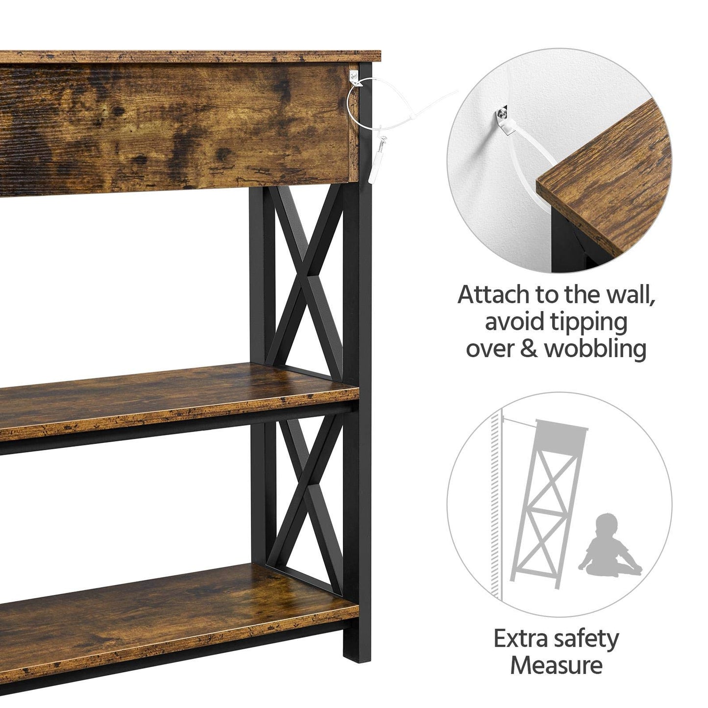 Yaheetech Console Table with Drawer, Entryway Table with 3 Tier Storage Shelves, Narrow Long Sofa Tables for Entryway, Living Room, Hallway, Couch, Kitchen, Metal Frame, Rustic Brown