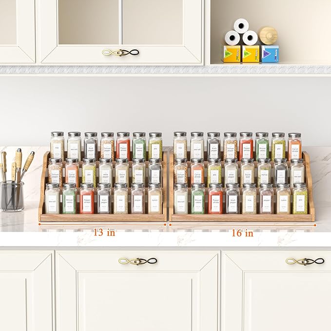 Tiered Spice Rack Organizer for Cabinet, Wooden Spice Rack for Countertop, Spice Shelf organizer Spice Organization for Cabinet
