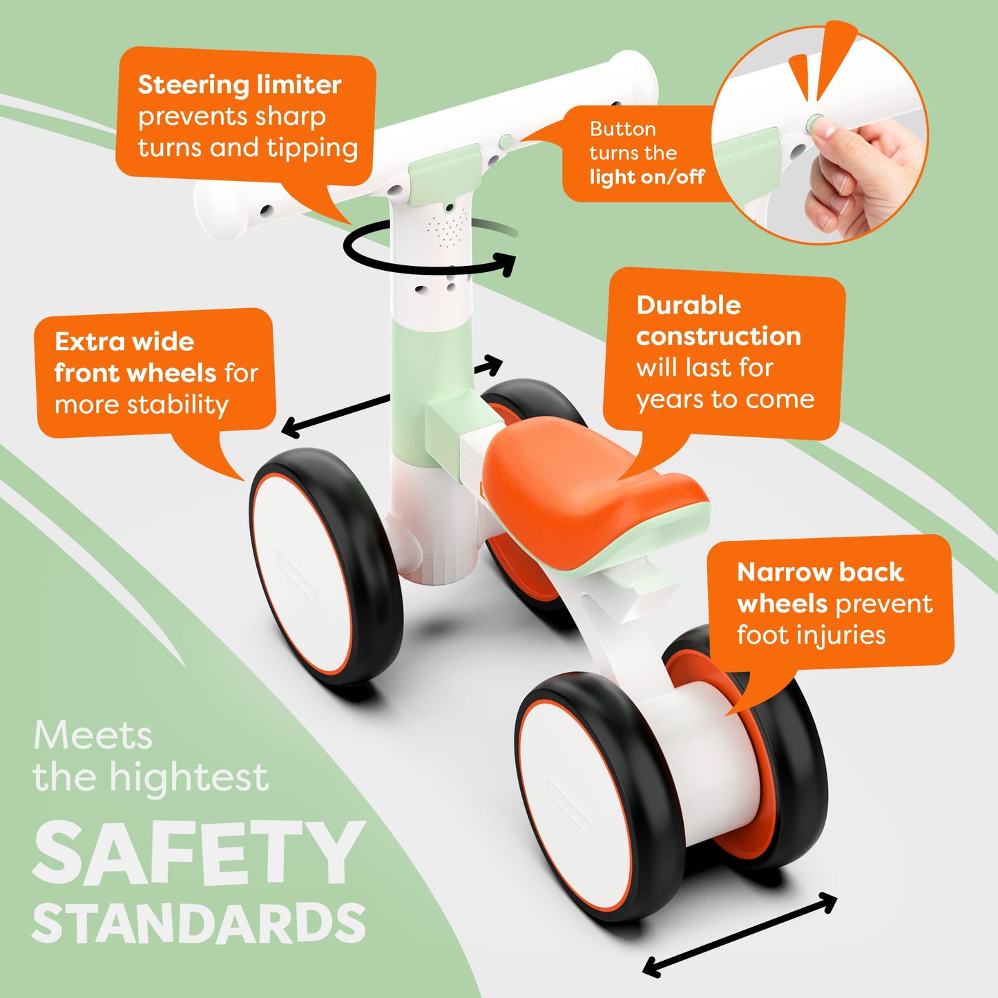 Balance Bike with Headlight- Lightweight & Modern Design | Toys For 1 Year Old Boy & Girl- Safe, Easy Build Toddler Bike, First Birthday Gift- Baby Toys 12-18 Months, Non-Slip Wheels, Parent-Approved