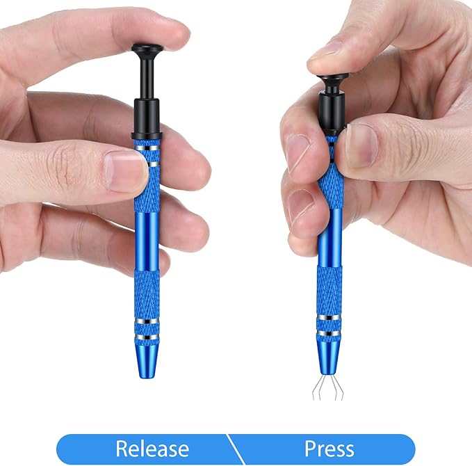 Mudder 4 Pcs 4 Claw Pearl Grabber Jeweler's Pick up Tool 4 Prongs Stainless Steel Piercing Ball Grabber for Small Parts Diamond Ic Chip Electronic Components Nail Clamping Gem(Blue)