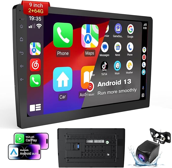 Haudio Wireless Double Din Car Stereo with 9" HD Touchscreen | CarPlay & Android Auto | Backup Camera | Bluetooth GPS Navi...
