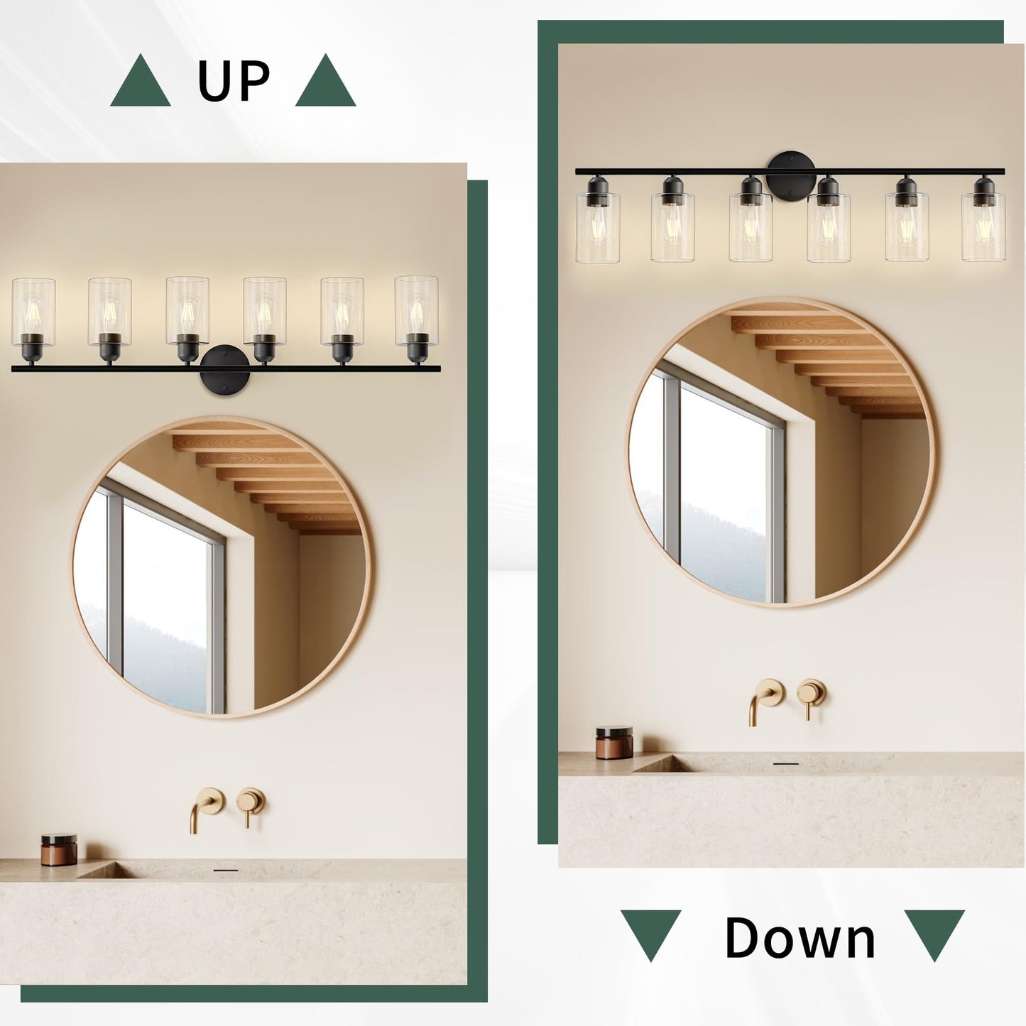 Espird 6 Lights Bathroom Vanity Light Fixtures Matte Black,Rustic Farmhouse Vanity Lighting Over Mirror Modern Industrial Lamp with Cylinder Glass Shade UL Certified