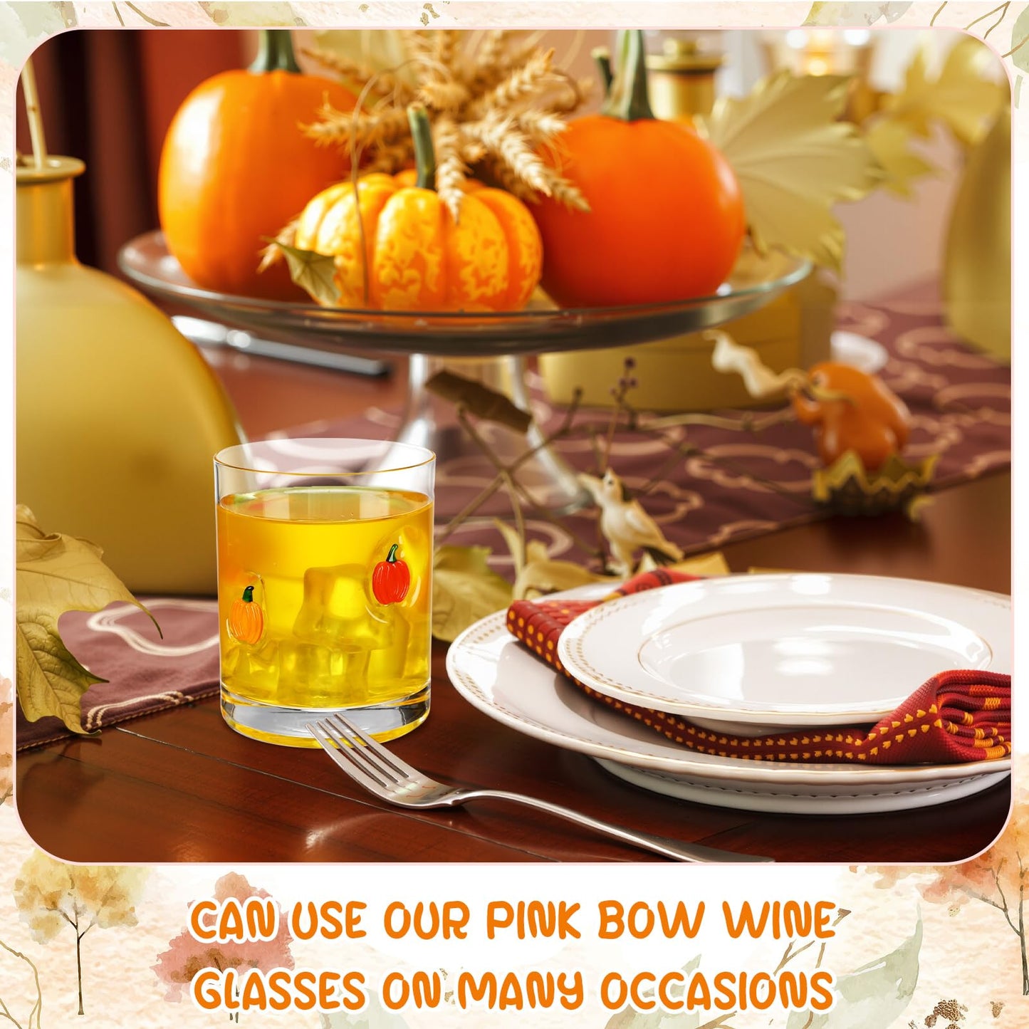 Skylety 2 Pcs Pumpkin Icon Juice Glasses Fall Thanksgiving Drinking Cups Old Fashioned Stemless Wine Glasses 13.5 oz Whiskey Cocktail Coffee Mugs for Halloween Party Harvest Gift Decor