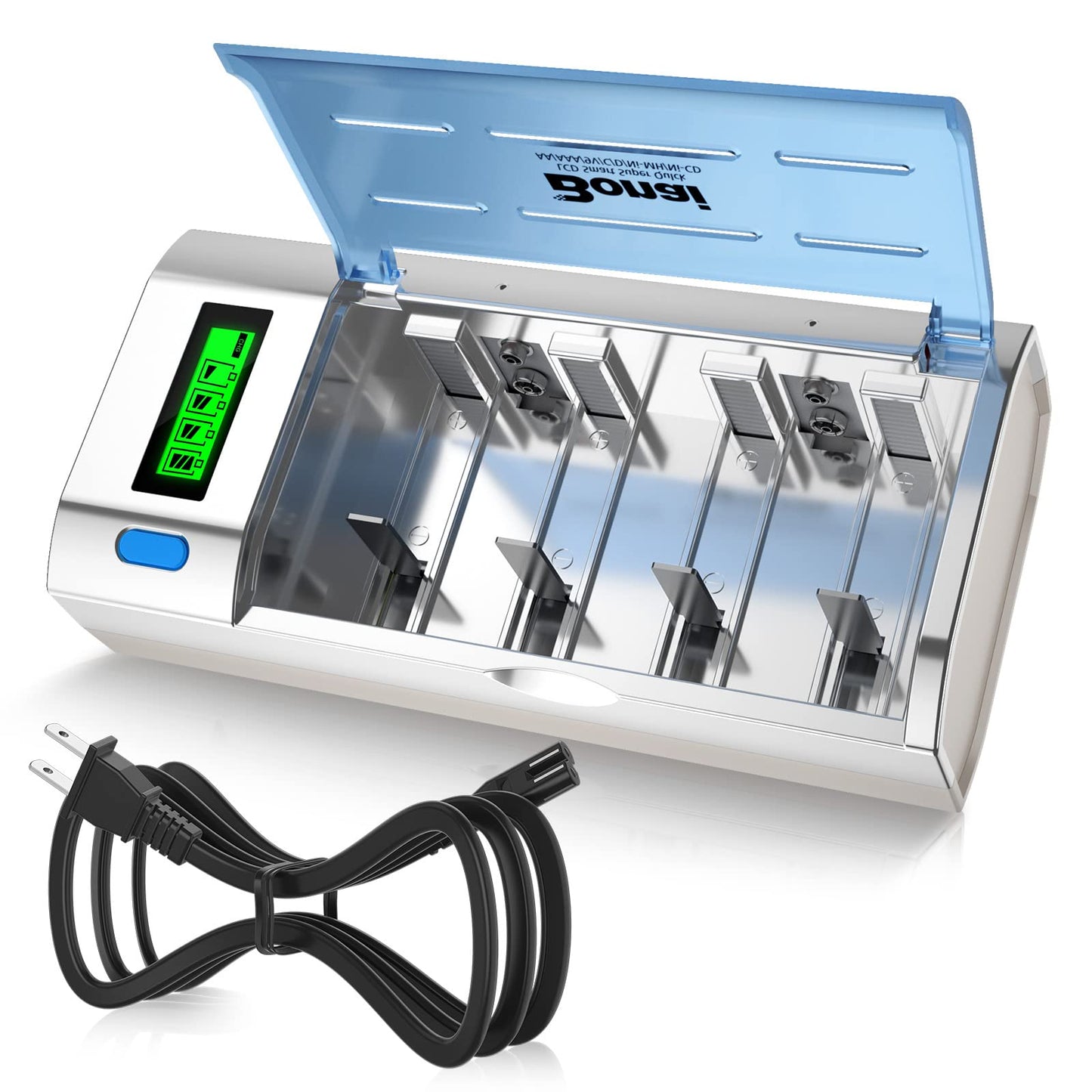Bonai Lcd Battery Charger For C D Aa Aaa Nimh Nicd & 9V Lithium Rechargeable Batteries With Discharge Function And Ac Plug Fast