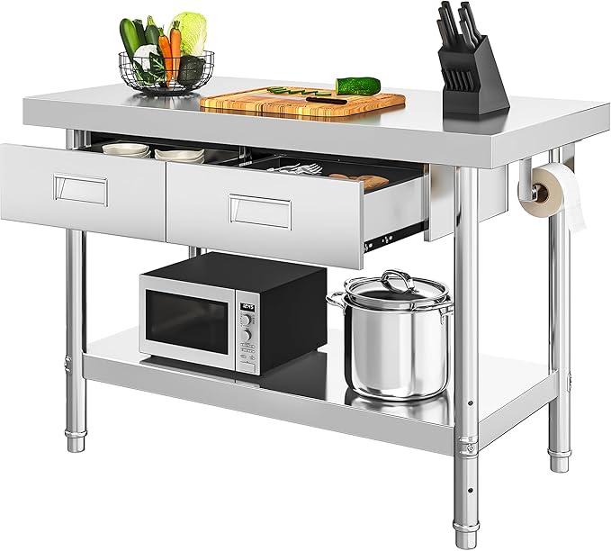YITAHOME 48" × 24" Stainless Steel Table with 2 Drawers, NSF Work Table with Drawer, Metal Table Prep Table for Home Kitchen Restaurant Garage Warehouse
