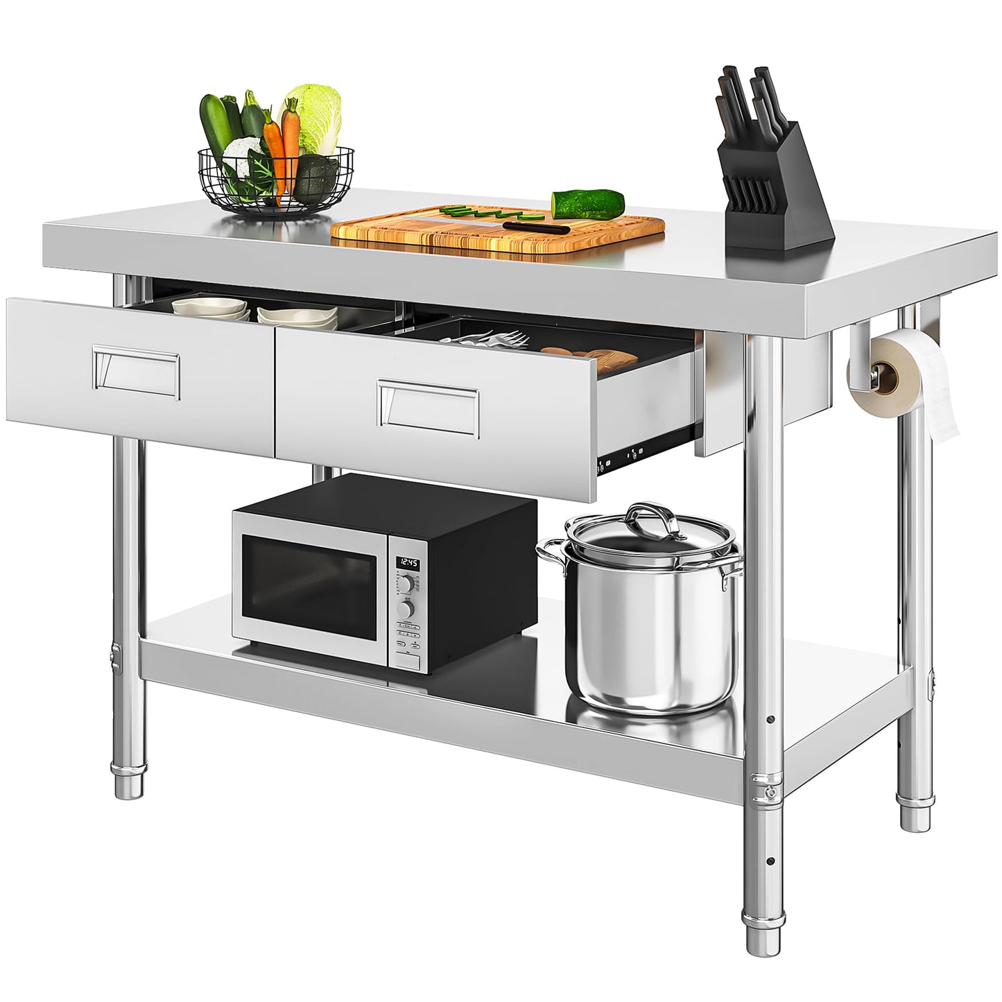 YITAHOME 48" × 24" Stainless Steel Table with 2 Drawers, NSF Work Table with Drawer, Metal Table Prep Table for Home Kitchen Restaurant Garage Warehouse