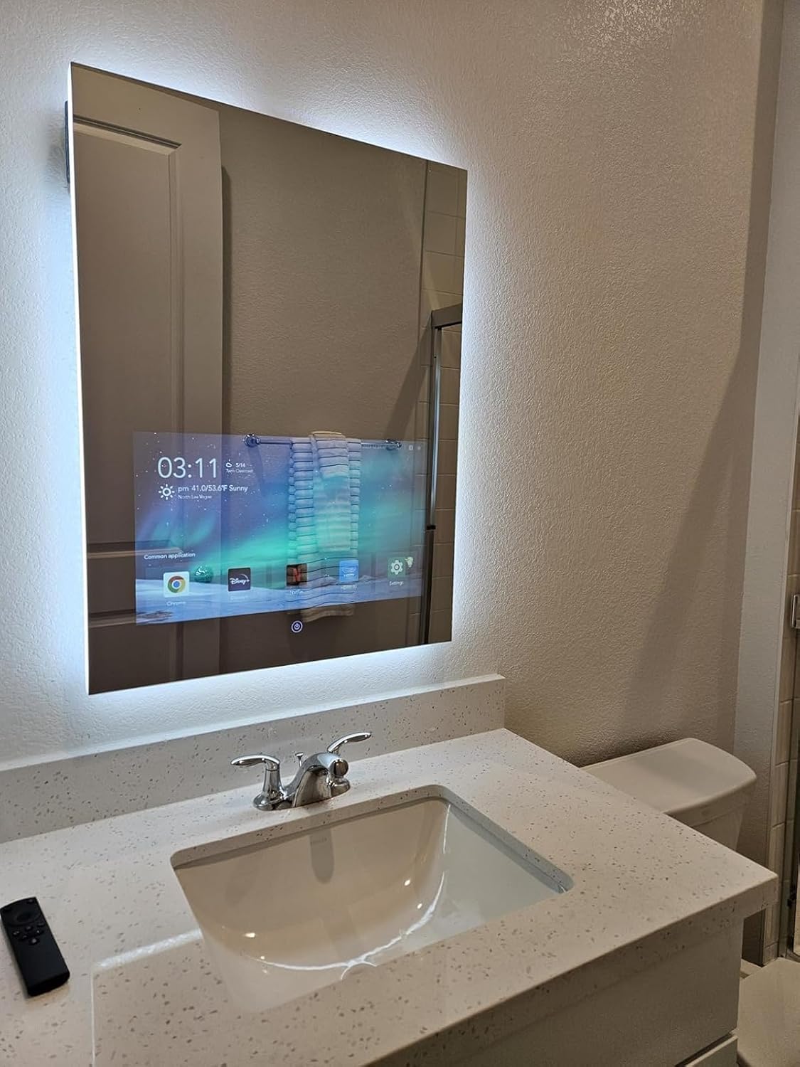 Haocrown 24x32 Inch Bathroom Vanity Mirror with 21.5" Touch Screen Smart System, Side-Lit LED Ambient Lighting, IP66 Waterproof & Anti-Fog, Streaming Apps, Wi-Fi Bluetooth HDMI, Wall Mounted (2026)