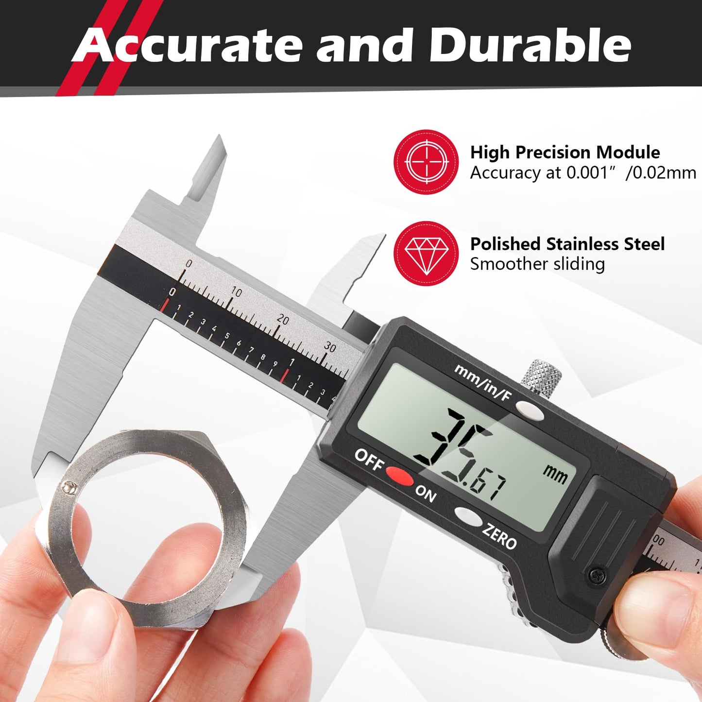 werka Digital Caliper, 0-6” Calipers Measuring Tool, Auto-Off Micrometer Caliper with 0.001”High-Accuracy,Inch/Fraction/Millimeter Conversions Button,4 Measuring Ways, Stainless Steel Construction