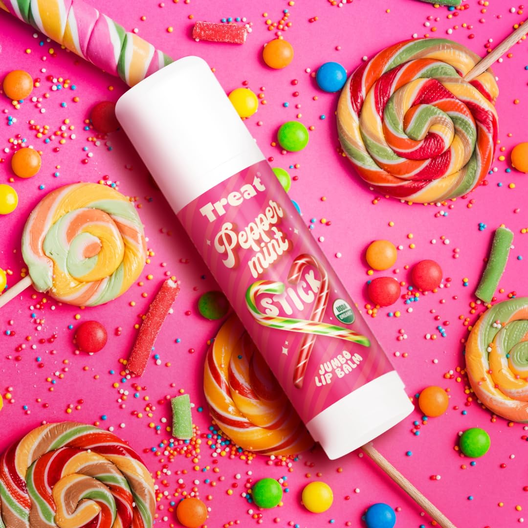 TREAT Jumbo Lip Balm - Peppermint Stick Jumbo Lip Balm, Organic & Cruelty Free (.50 OZ)