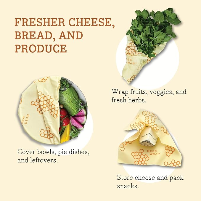Bee's Wrap Beeswax Wraps for Food - Honeycomb Medium 3 Pack Made in USA Reusable & Organic Food Wraps, Sandwich Wrap & Bowl Covers - Eco-Friendly Alternative to Aluminum Foil & Plastic Wrap