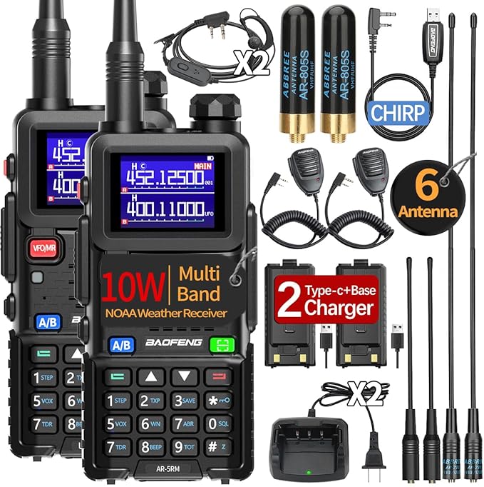 Baofeng Radio Handheld Ham Radios Long Range Rechargeable Walkie Talkies AR-5RM 10W NOAA Weather Tactical Two Way Radio wi...