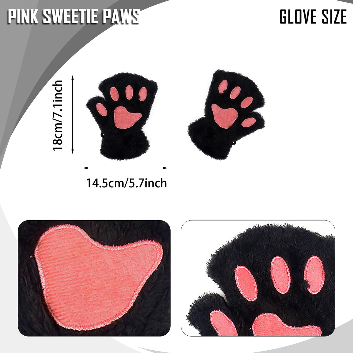 HyperFun Therian Mask and Tail Set Furry Fox Cat Mask Gloves Cosplay Costume Halloween Party (Black)