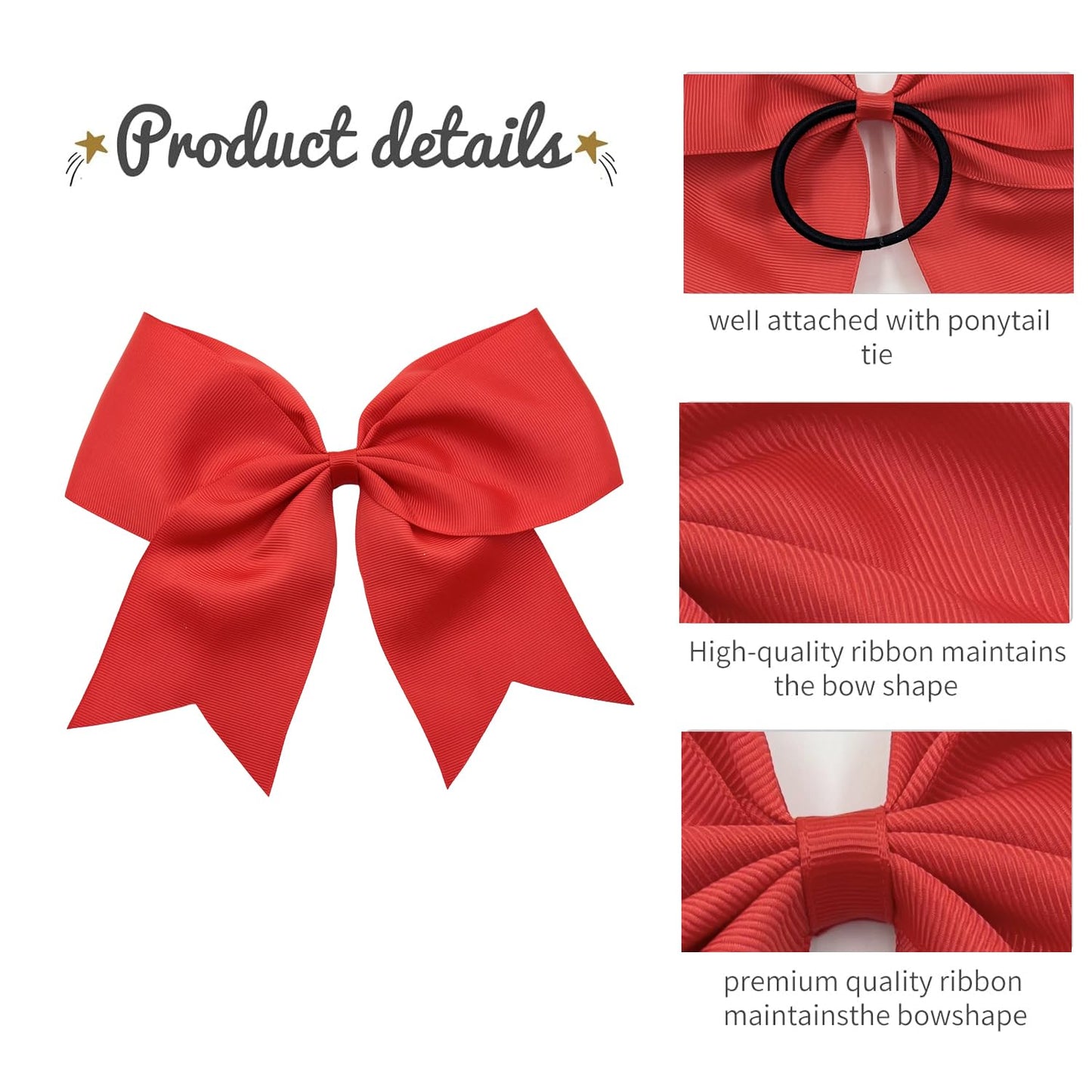 30PCS 8  Large Red Cheer Bows Hair Bows Ponytail Holder Handmade for Girls Teens Softball Cheerleader Sports (Red)