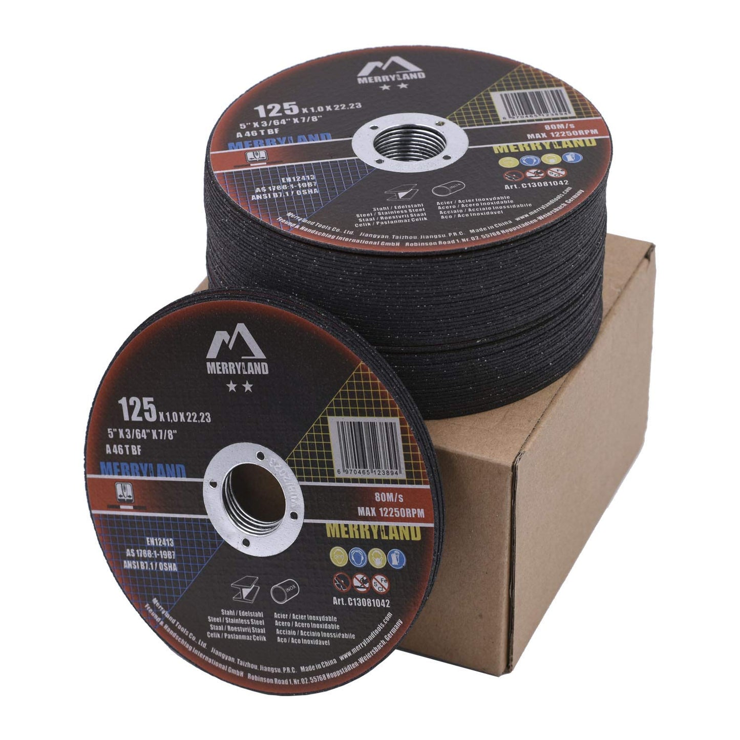 Merryland 5 Inch Metal Cutting Wheel, Stainless Steel, Iron, 50 Pack, C13081042, Angle Grinder Compatible