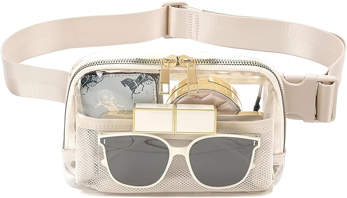 Stadium Approved Belt Bag Fanny Pack - Clear Crossbody Waist Bag for Women Men, Adjustable Strap, Beige