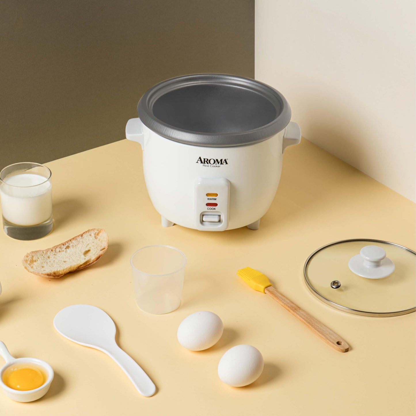 AROMA® Rice Cooker, 3-Cup (Uncooked) / 6-Cup (Cooked), Small Rice Cooker, Oatmeal Cooker, Soup Maker, Auto Keep Warm, 1.5 Qt, White, ARC-363NG