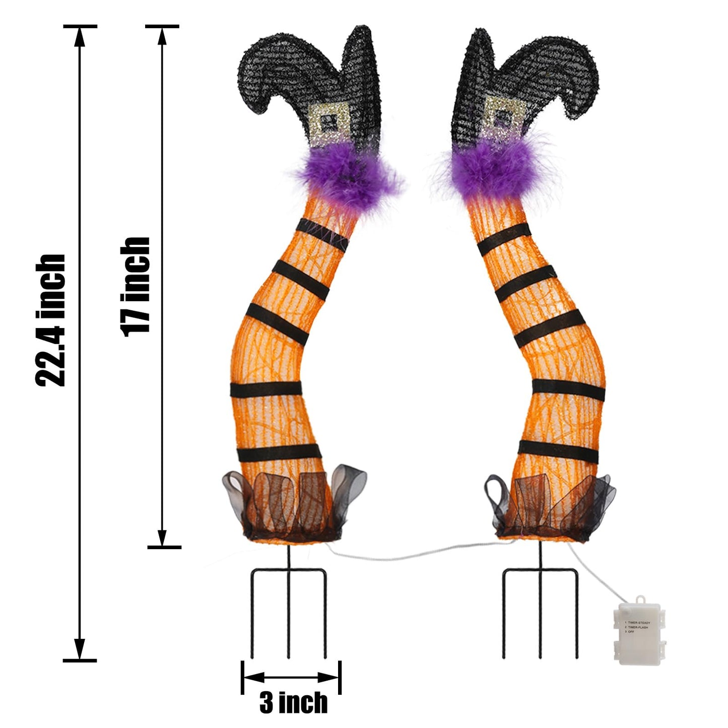 Halloween Lighted Witch Legs Outdoor 22’’ Set of 2 Orange Witch Legs Battery Operated with Warm White LEDs Outdoor Yard Lawn Garden Decor