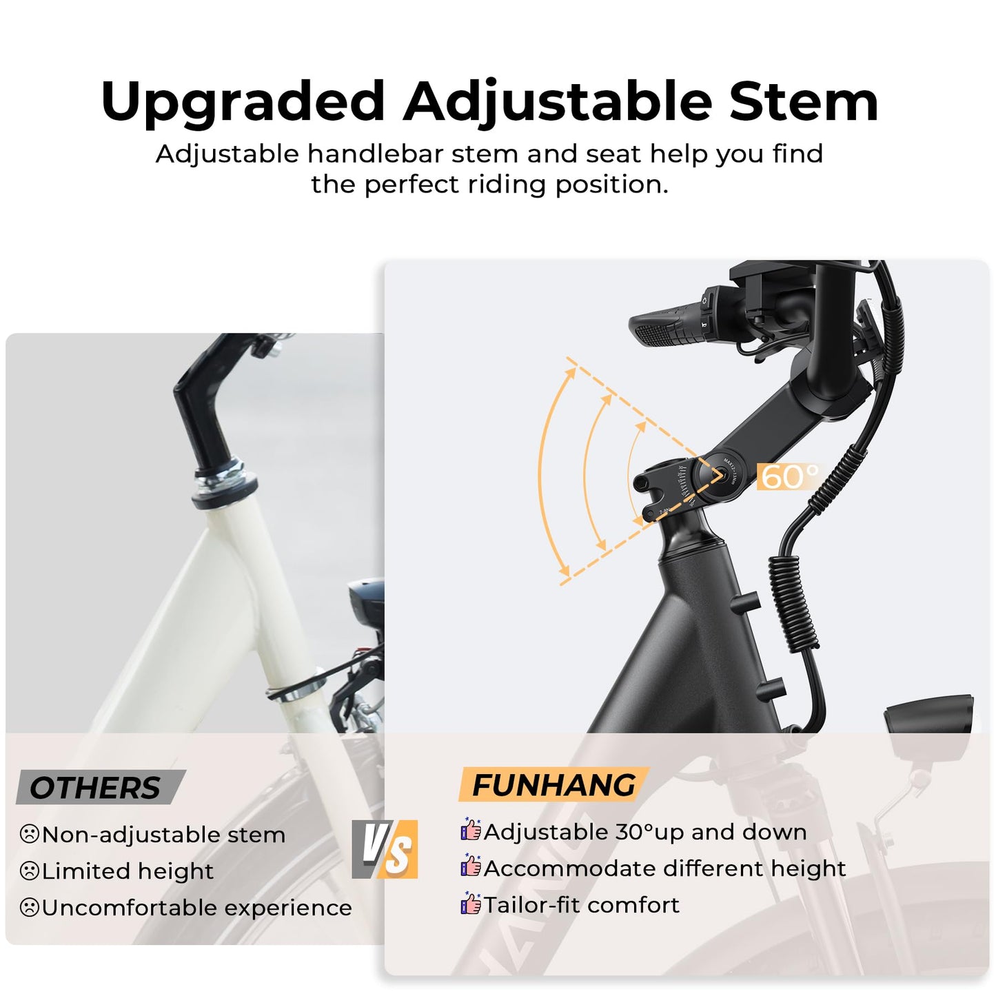 Funhang Electric Bike for Adults, 1000W Peak Ebike, 21.7MPH 50Miles City Cruiser Ebikes, 26" Step Thru Electric Bicycle with 48V Removable Battery, Adjustable Stem, Rear Rack, Front Suspension,7 Speed