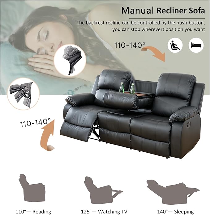 A Ainehome Living Room Furniture Set Leather Recliner Sofa Set Loveseat Chair Furniture Sofa Set for Living Room/Small Space/Rv/House/Office/Theater Seating (A-Black Leather, Sofa+Chairs)