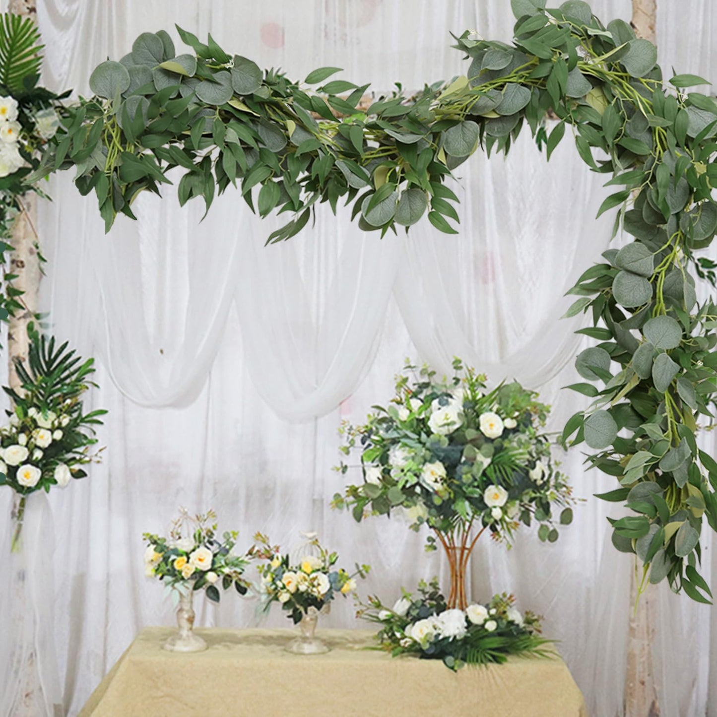 Trimgrace 2 Pack Artificial Eucalyptus Garland Each 6.5 FT Faux Greenery Garland for Wedding Mantle Table Runner DIY Garlands Decor