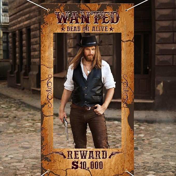 Large Western Wanted Poster Western Cowboy Party Decoration Wanted Photo Booth Frame Wild West Selfie Banner Backdrop for ...