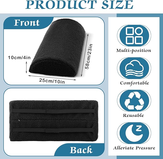 Queekay Health Large Half Moon Bolster Pillow for Legs, Knees, Lower Back and Head, Lumbar Support Pillow for Bed Sleeping Semi Roll for Ankle and Foot Comfort Washable Cover(Black)