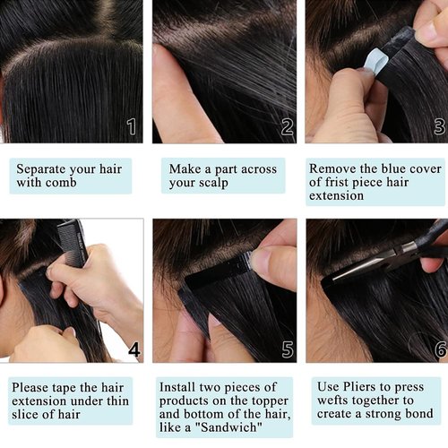 40 PCS Tape in Hair Extensions Human Hair Black Women Yaki Straight Tape in Extensions Human Hair 16 Inch Light Yaki Invisible Skin Weft Double Sided Tape Remy Hair Extensions Natural Black Color