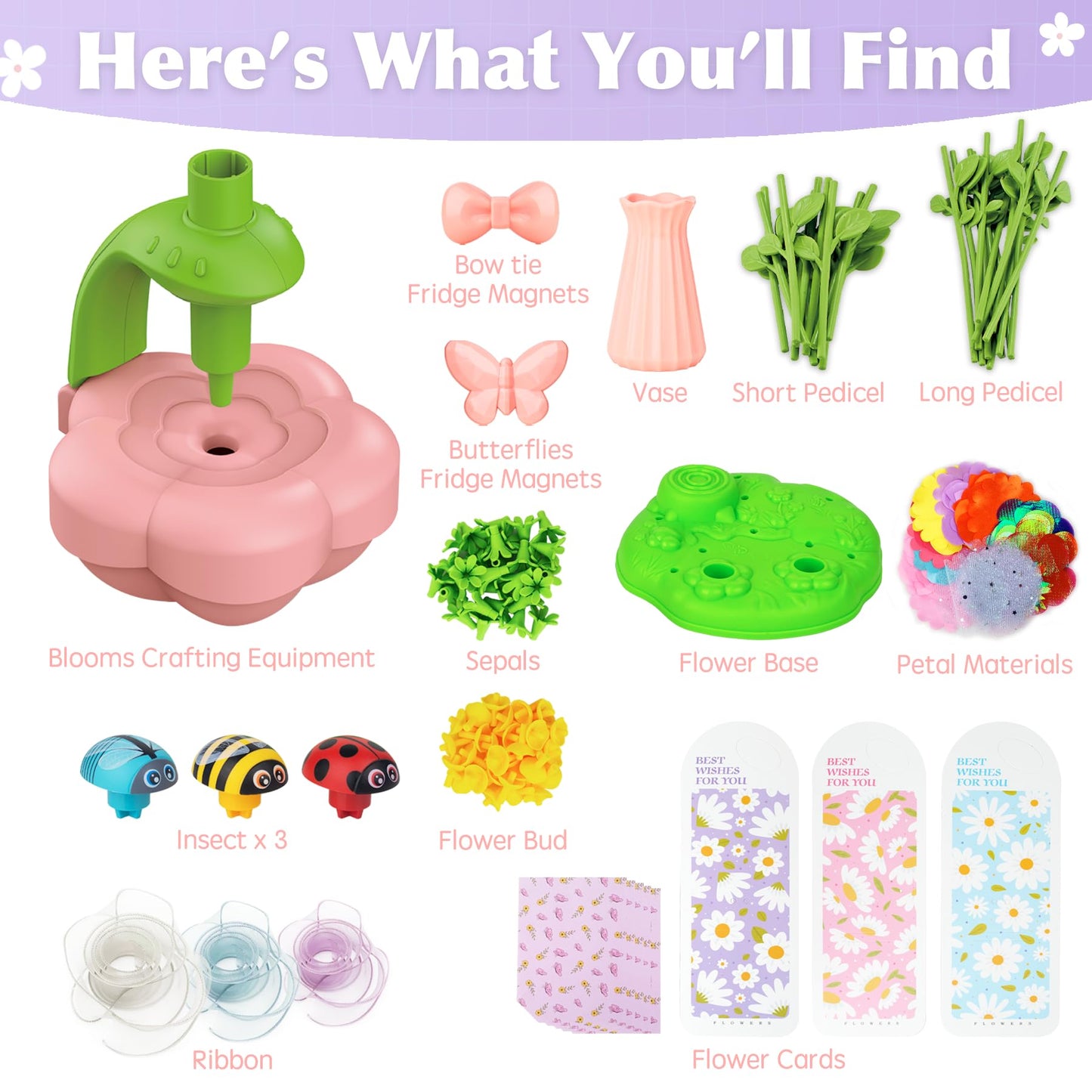 Kids Craft Kits with Light and Music, Arts and Crafts for Kids 4-6 8-12, DIY Flower Bouquets Press Kits, 4 5 6 7 8 Year Old Girl Birthday Gifts, Educational Preschool Travel Toys for Girls Boys