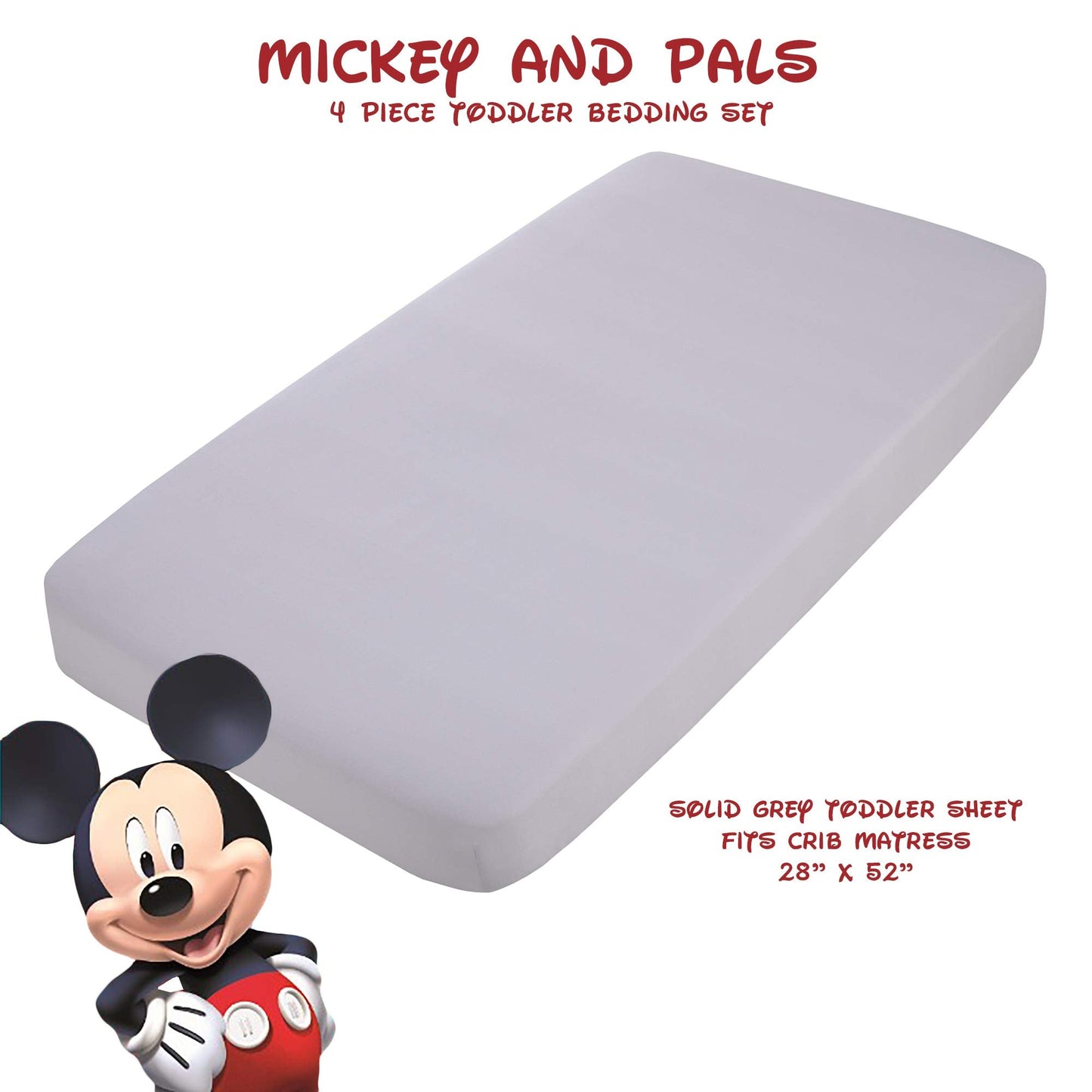 Disney Mickey Mouse Toddler Bed Set | 4 Piece Bedding Set | Fitted Sheet, Pillow Case, Top Sheet, and Comforter Quilt - Blue
