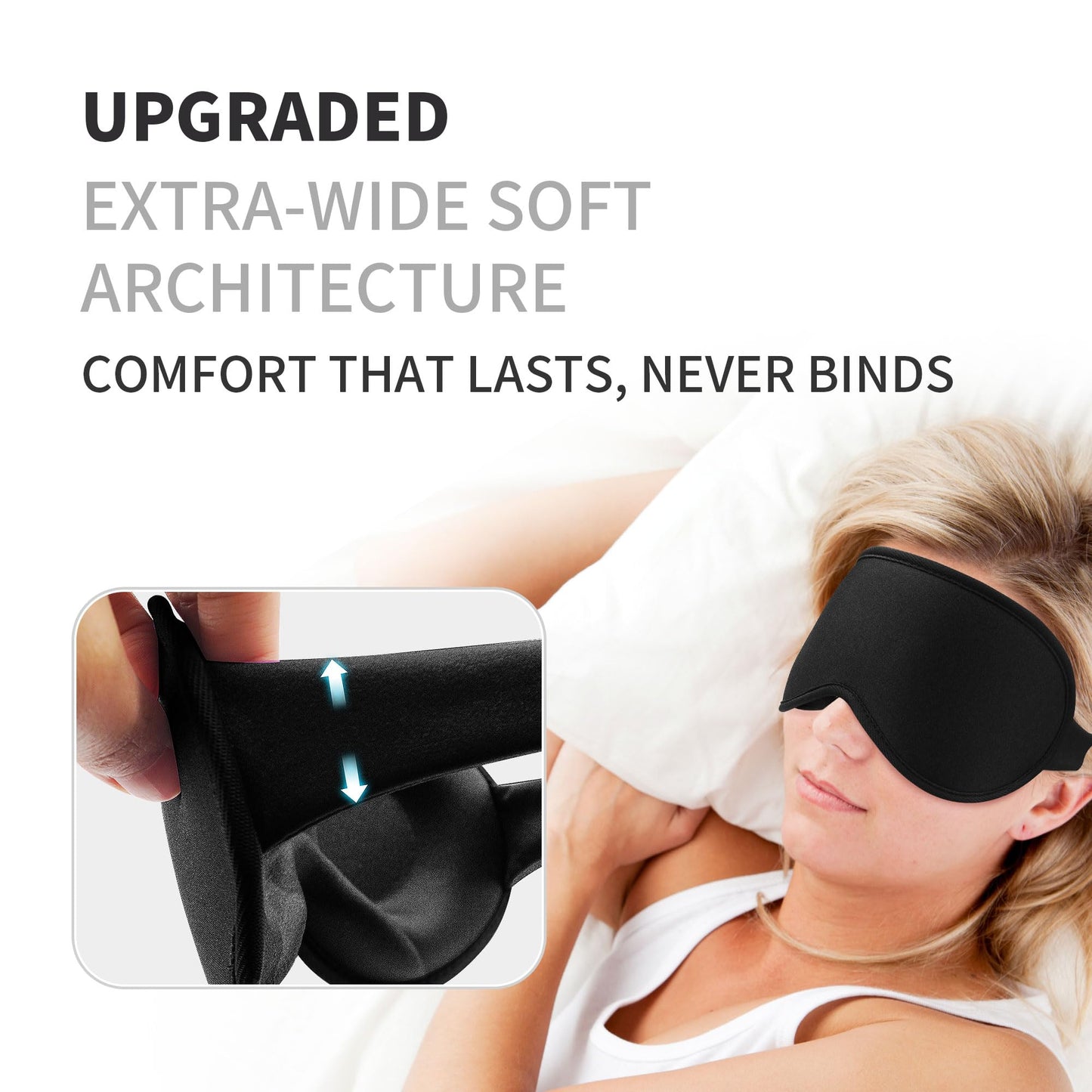 3D Sleep Mask for Men Women 2 Pack, Blackout Eye Mask for Sleeping Eye Mask for Side Sleeper, Memory Foam Adjustable&Washable, Airplane Travel Essentials Couples Yoga Meditation Office Black & Black