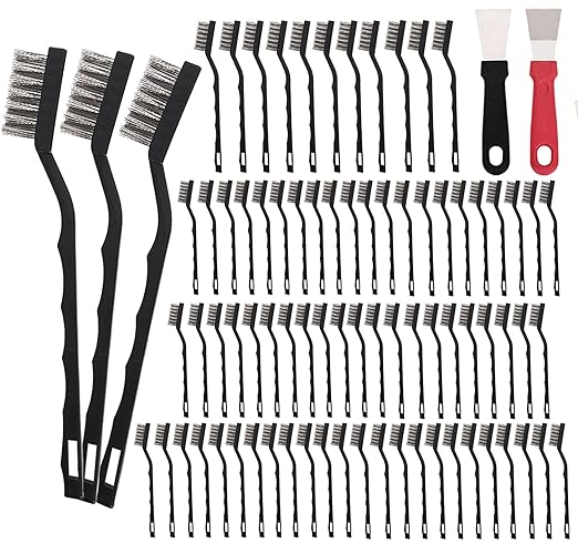 80 Pcs Mini Wire Brush Stainless Steel Brush Set, Curved Handle Masonry BrushWire Brush for Cleaning Welding Slag and Rust
