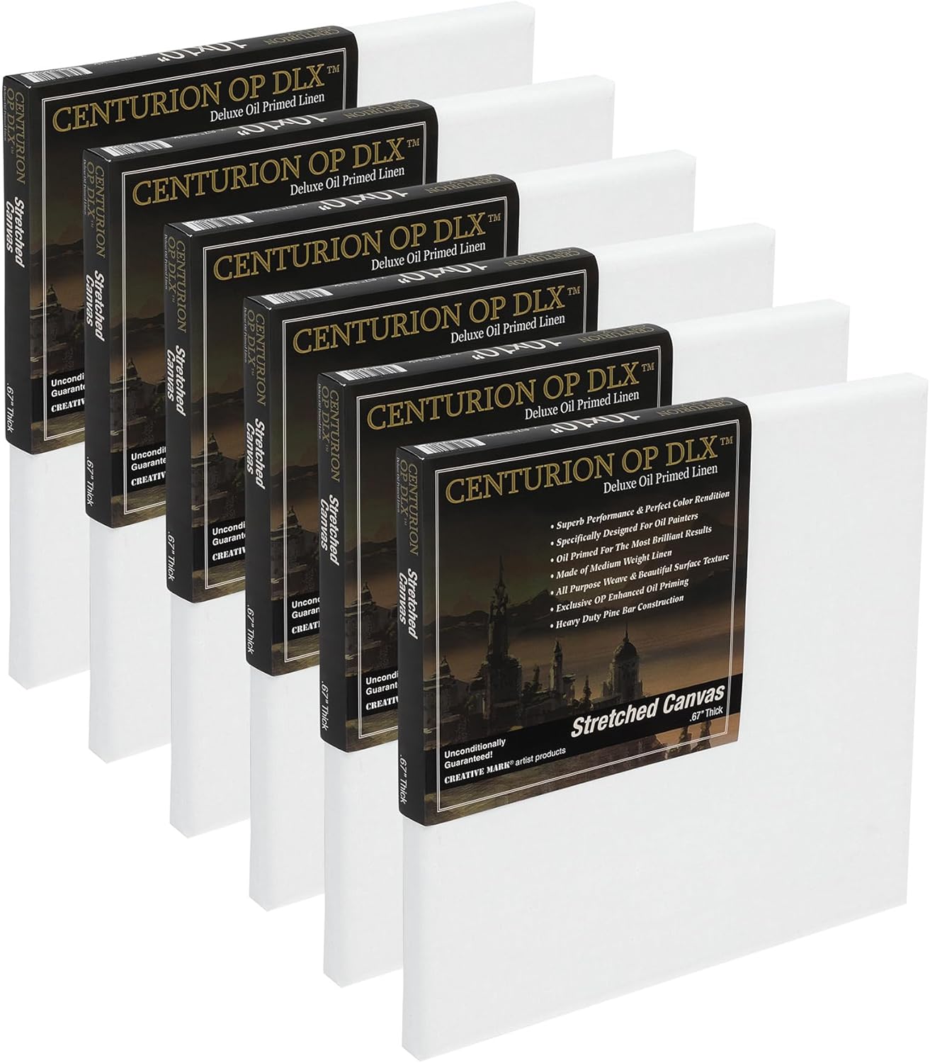 Centurion Deluxe Professional Oil Primed Linen Stretched Canvas, 11oz Linen, 20x20 - Box of 6, 0.67" Deep Canvases, Kiln-Dried Stretchers, Back Stapled, Premium Medium Weight Canvas for Oil Paintings