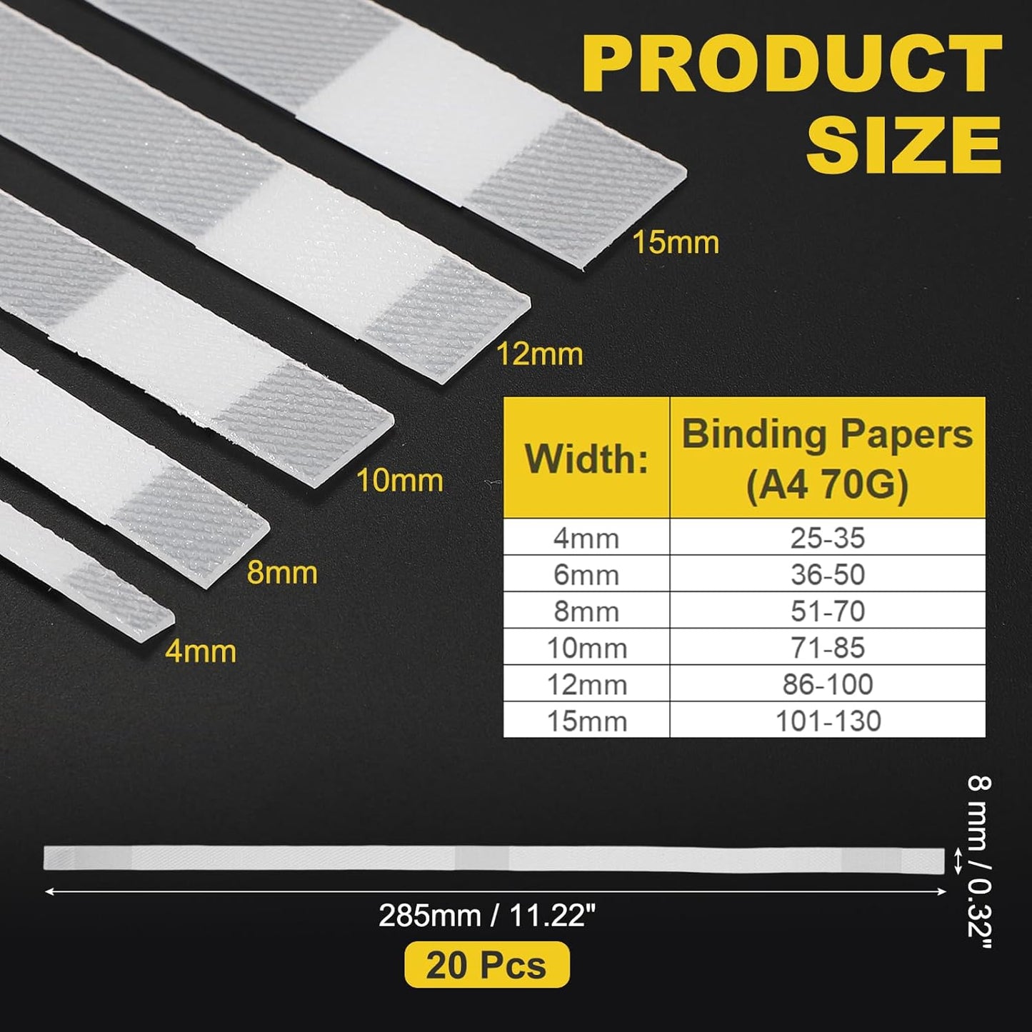 PATIKIL 8x285mm Thermal Binding Strips, 20PCS Glue Strips Tape Hot Melt Adhesive with Mesh Backing for Book Binding Repair Albums Pictures Files Crafts A4 Letter Size, White