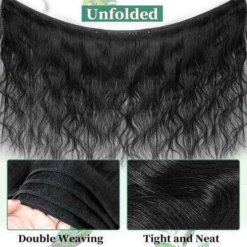 14A Human Hair Bundles Body Wave One Bundle 100% Unprocessed Brazilian Virgin Hair Bundles Double Weft Weave Body Wave Human Hair Natural Black Color (one bundle, 28)