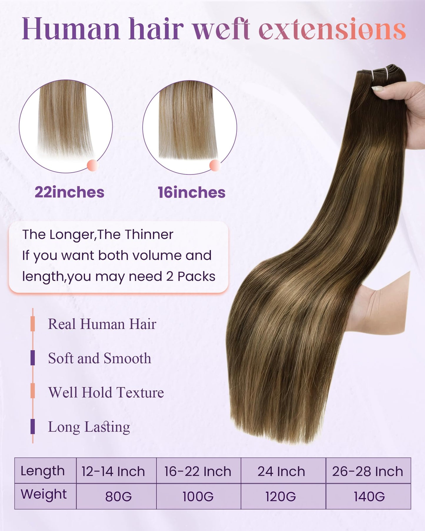 LaaVoo Sew in Hair Extensions Real Human Hair Straight Weft Extensions Brown Balayage Caramel Blonde Mix Brown Sew in Weft Hair