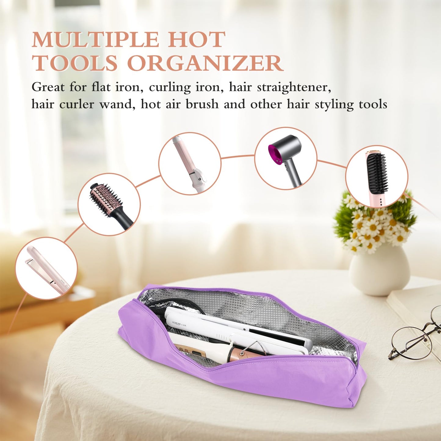 Suafrnut Professional Hot Hair Tools Organizer Bag Portable Travel Heat Resistant Storage Case Pouch for Curling Irons, Flat Iro