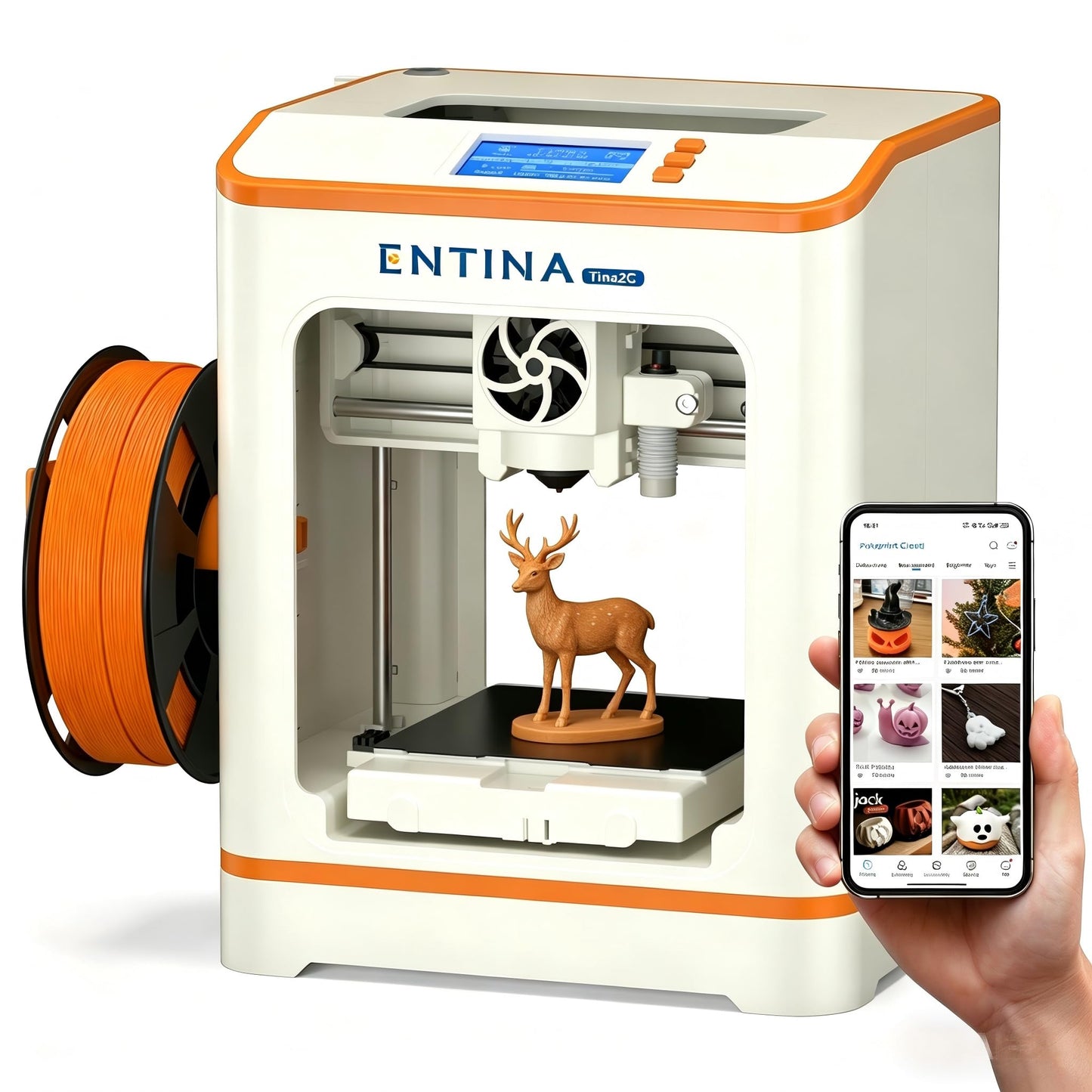 Entina Tina2C 3D Printer for Kids & Beginners, Fully Assembled Starter Mini 3D Printer, Start in 8 Mins, App & WiFi Control, Auto Leveling, 1500+ Model Library, 20+ Creative DIY Modules for STEM, Home