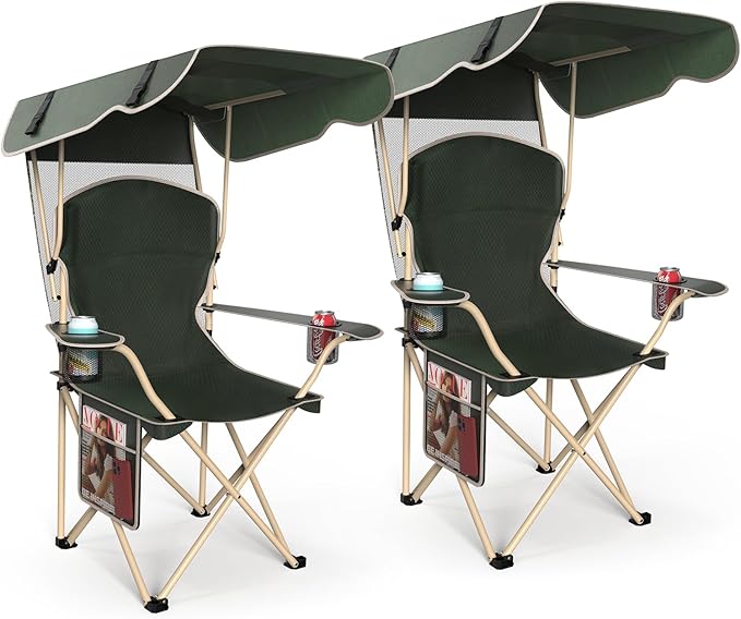 VTOY Portable Camping Chair with Canopy - Folding Chair with Canopy, Durable 600D Oxford Canopy Chair for Camping, Beach, ...