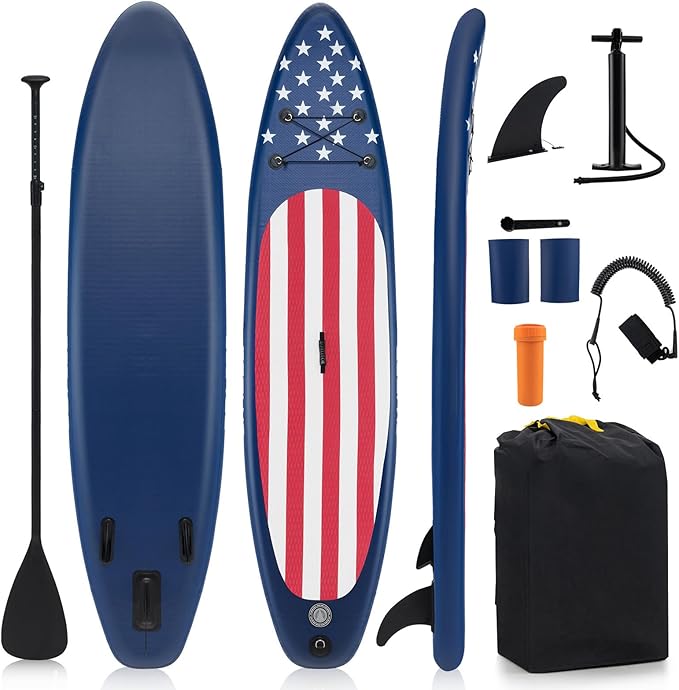 GYMAX Stand Up Paddle Board, Inflatable SUP with Wide Non-Slip EVA Deck, Accessories-Leash, D Rings, Hand Pump, Adjustable...
