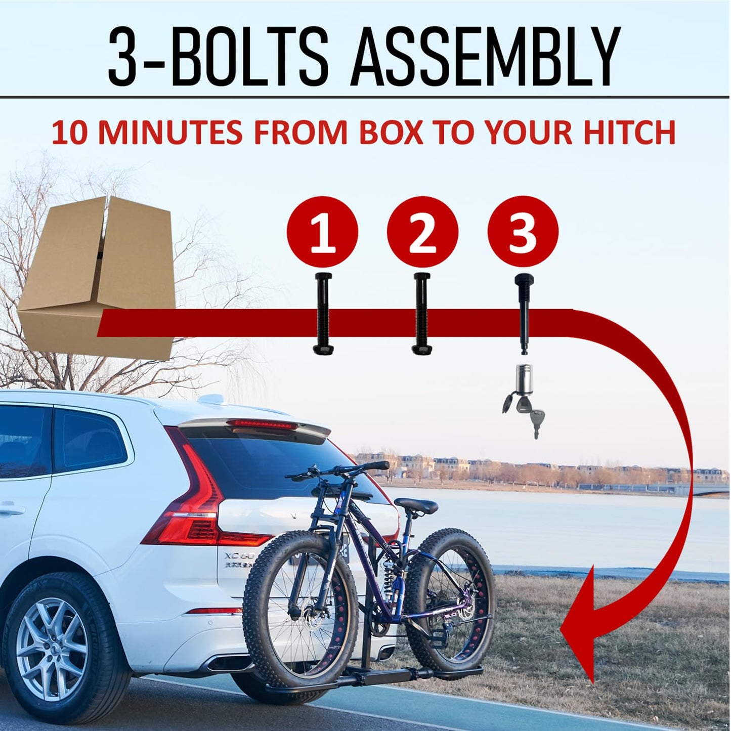 Platform Bike Rack for Single Ebike - 120 lbs Capacity Hitch-Mounted Heavy-Duty Aluminum Rack, Fits 2" Receiver for Car/SUV/Truck/Rv