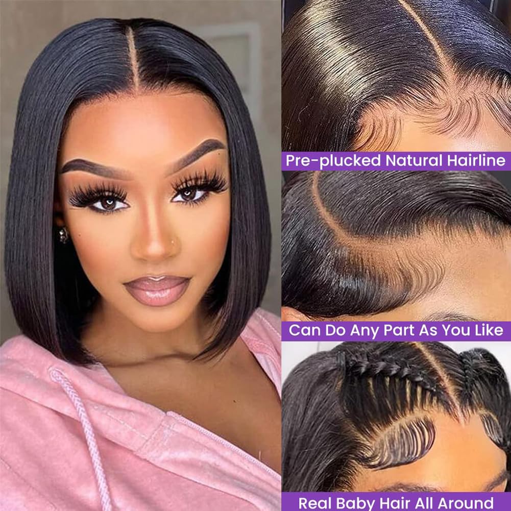 FATIAO 14 Inch Bob Wig Human Hair 13x6 Hd Transparent Lace Front Wigs Human Hair Pre Plucked Glueless Bob Wig 180% Density Short