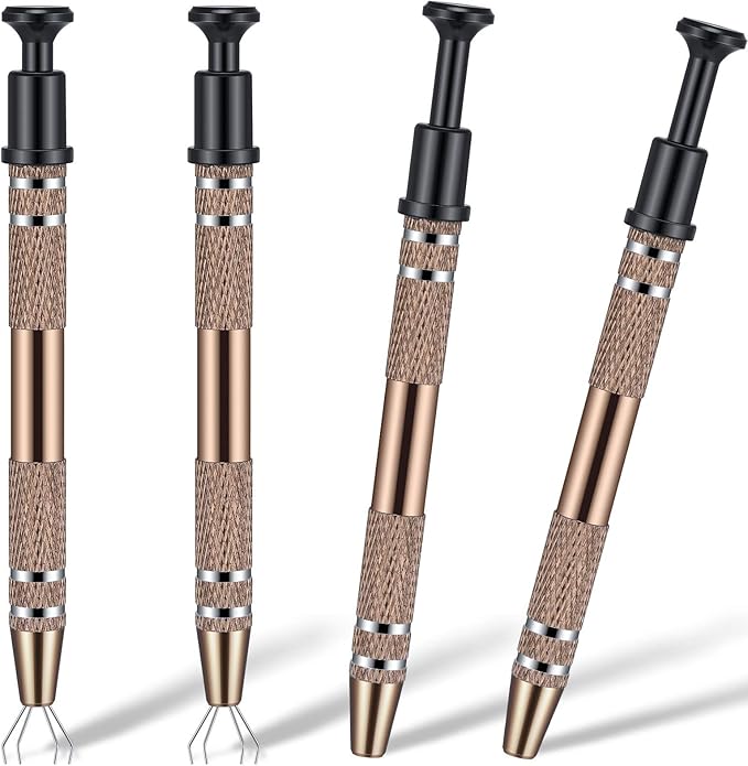 Mudder 4 Pcs 4 Claw Pearl Grabber Jeweler's Pick up Tool 4 Prongs Stainless Steel Piercing Ball Grabber for Small Parts Diamond Ic Chip Electronic Components Nail Clamping Gem(Brown)