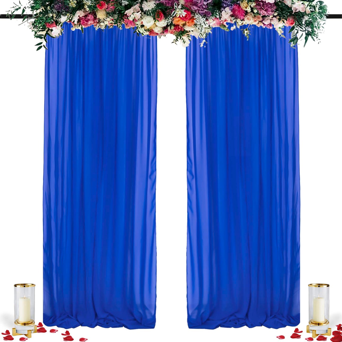 DUOBAO Chiffon Backdrop Curtain 96 Inches Royal Blue Polyester Fabric Drapes for Wedding Ceremony Voile Curtains 2 Panels 29"x96" Sheer Photography Backdrops Drape