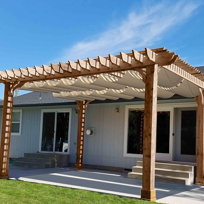 Patio 3'W x 16'L Waterproof Pergola Shade Cover Retractable Canopy Replacement, Outdoor Pergolas Fabric Covers for Patio, ...